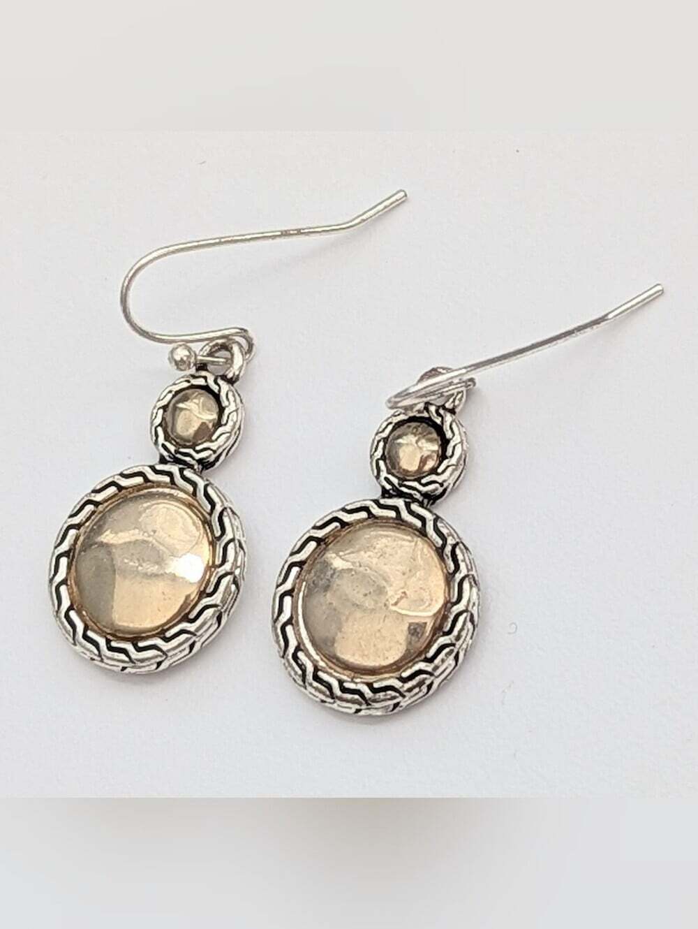 Silver-Tone Dangling Pierced Earrings with Gold-Tone Centers